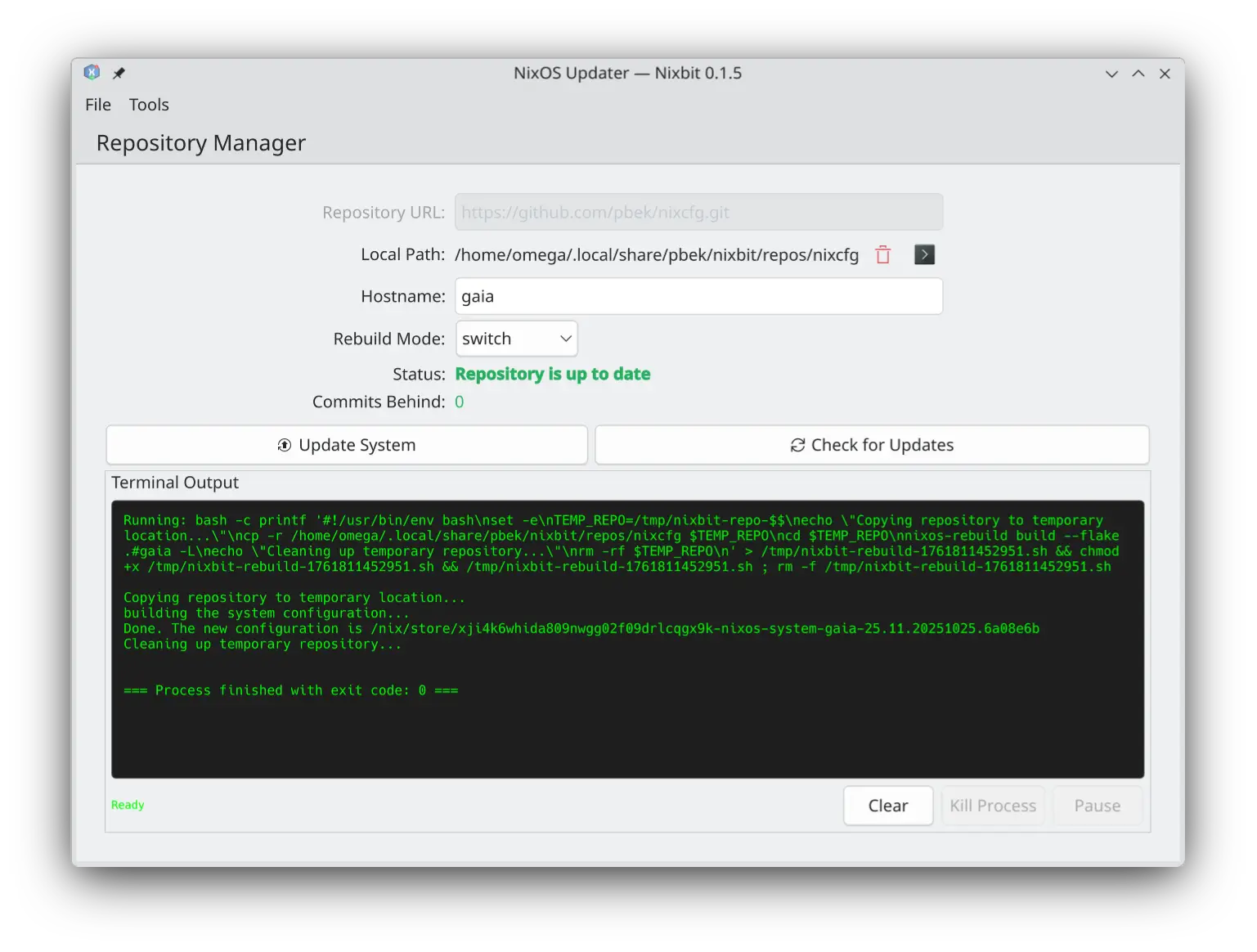 A GUI application for updating your NixOS system from a Nix Flakes Git repository. /posts/nixbit/screenshot.webp